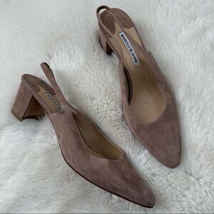 Manolo Blahnik Allurasa Beige Suede Slingback Pumps Size 39